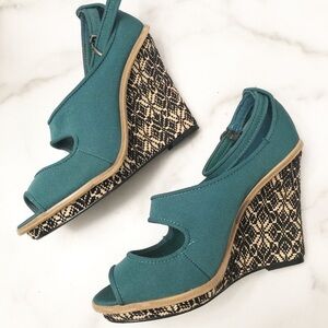 Lela Rose for Payless teal wedge Sz 7